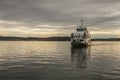Fjord at sunset - Oslo, Norway; travelling by a ferry. Royalty Free Stock Photo