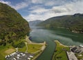 FlÃ¥m, Norway Fjord Aerial Wide Angle Panorama Royalty Free Stock Photo