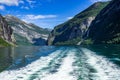 Fjord with the waterfalls Seven Sisters and the Suitor in Norway Royalty Free Stock Photo