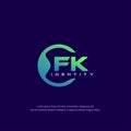 FK Initial letter circular line logo template vector with gradient color blend