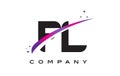 FL F L Black Letter Logo Design with Purple Magenta Swoosh