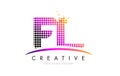 FL F L Letter Logo Design with Magenta Dots and Swoosh