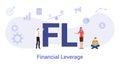 Fl financial leverage concept with big word or text and team people with modern flat style - vector Royalty Free Stock Photo