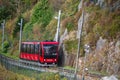 The Little Red Riding Hood Car on the Funicular Railway in Bergen, Norway Royalty Free Stock Photo