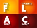FLAC - Free Lossless Audio Codec is an audio coding format for lossless compression of digital audio, acronym technology concept