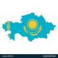 Kazakhstan - Europe Countries Map and Flag Vector Icon Template Illustration Design. Vector EPS 10. Royalty Free Stock Photo