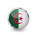 Flag of algeria, button with metal frame and shadow. algeria flag vector icon, badge with glossy effect and metallic border. Reali Royalty Free Stock Photo