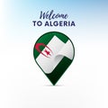 Flag of Algeria in shape of map pointer or marker. Welcome to Algeria. Vector illustration. Royalty Free Stock Photo