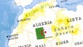 The Flag of Algeria in the World Map Royalty Free Stock Photo