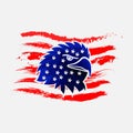 flag america with Fierce blue eagle and white star in center. bird head