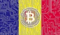 flag of Andorra and bitcoin, Integrated Circuit Board pattern. Bitcoin Stock Growth. Conceptual image for investors in