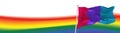 Androgyne pride flag waving at colorful background. Freedom and love, activism, community concept. Pride month. Copy space