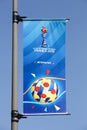 Flag announcing the Fifa women`s world cup 2019 in France