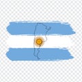 Flag Argentina from brush strokes and Blank map Argentina. High quality map of Argentina and flag on transparent background. Royalty Free Stock Photo