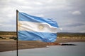 Flag of Argentina at Punta Tombo in the Atlantic Ocean, Patagonia, Argentina