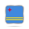 Flag of Aruba. Shiny metallic gray square button.