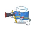 Flag aruba smiling in with cartoon sailor holding binocular