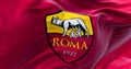 flag of AS Roma football club waving in the wind