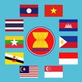 Flag of ASEAN. Association of Southeast Asian Nations and International Trade Membership background vector Royalty Free Stock Photo