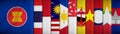 Flag of Association of Southeast Asian Nations aka ASEAN with members. Brunei, Cambodia, Indonesia, Laos, Malaysia, Myanmar,