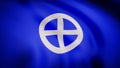 Flag with astrological symbol of earth. Animation close-up of waving canvas of blue fabric with white symbol in center