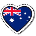 Flag Australia heart sticker on white background. Vintage vector love badge. Template design element. National day.