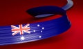 Flag of Australia waving ribbons. 3d illustration on Red background