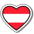 Flag Austria heart sticker on white background. Vintage vector love badge. Template design element. National day. Travel sign
