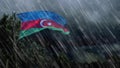 flag of Azerbaijan with rain and dark clouds, windstorm forecast symbol - nature 3D rendering