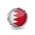 Flag of bahrain, button with metal frame and shadow. bahrain flag vector icon, badge with glossy effect and metallic border. Reali