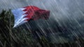 Flag of Bahrain with rain and dark clouds, windstorm forecast symbol - nature 3D rendering