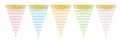 Pastel Color Flag Banner Set. Party Decoration. Do It Yourself. White Chevron and Golden Confetti. Royalty Free Stock Photo