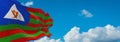 flag of Bantu peoples Bubi people at cloudy sky background, panoramic view. flag representing ethnic group or culture, regional