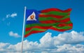 flag of Bantu peoples Bubi people at cloudy sky background, panoramic view. flag representing ethnic group or culture, regional