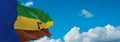 flag of Bantu peoples Venda people at cloudy sky background, pan