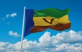 flag of Bantu peoples Venda people at cloudy sky background, panoramic view. flag representing ethnic group or culture, regional