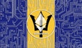 flag of Barbados and ethereum coin, Integrated Circuit Board pattern. Ethereum Stock Growth. Conceptual image for investors in