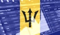 flag of Barbados and Stock market graph bar. Cryptocurrency. Bitcoin Stock Growth. Conceptual image for investors in