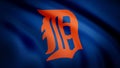 Flag of the Baseball Detroit Tigers american professional baseball team logo, seamless loop. Editorial animation Royalty Free Stock Photo