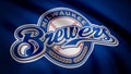 Flag of the Baseball Milwaukee Brewers, american professional baseball team logo, seamless loop. Editorial animation