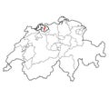 flag of Basel-Landschaft canton on map of switzerland