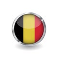 Flag of belgium, button with metal frame and shadow. belgium flag vector icon, badge with glossy effect and metallic border. Reali