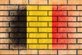 Flag of Belgium. Flag painted on a brick wall. Brick background. Copy space. Textured background Royalty Free Stock Photo