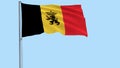 Flag of Belgium on a flagpole fluttering in the wind on a transparent blue background, 3d rendering, PNG format with ALPHA transpa