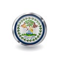 Flag of belize, button with metal frame and shadow. belize flag vector icon, badge with glossy effect and metallic border. Realist