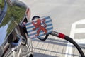 Flag of Blason Luxembourg on the car`s fuel filler flap. Royalty Free Stock Photo