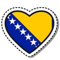 Flag Bosnia Herzegovina heart sticker on white background. Vintage vector love badge. Template design element. National day. Royalty Free Stock Photo