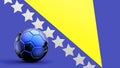 Flag of Bosnia Herzegovina with metal soccer ball, national soccer flag, soccer world cup, football european soccer, american and Royalty Free Stock Photo