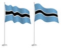 Flag of Botswana on flagpole waving in wind. Holiday design element. Checkpoint for map symbols. Isolated vector on white