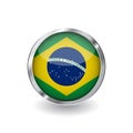 Flag of brazil, button with metal frame and shadow. brazil flag vector icon, badge with glossy effect and metallic border. Realist Royalty Free Stock Photo